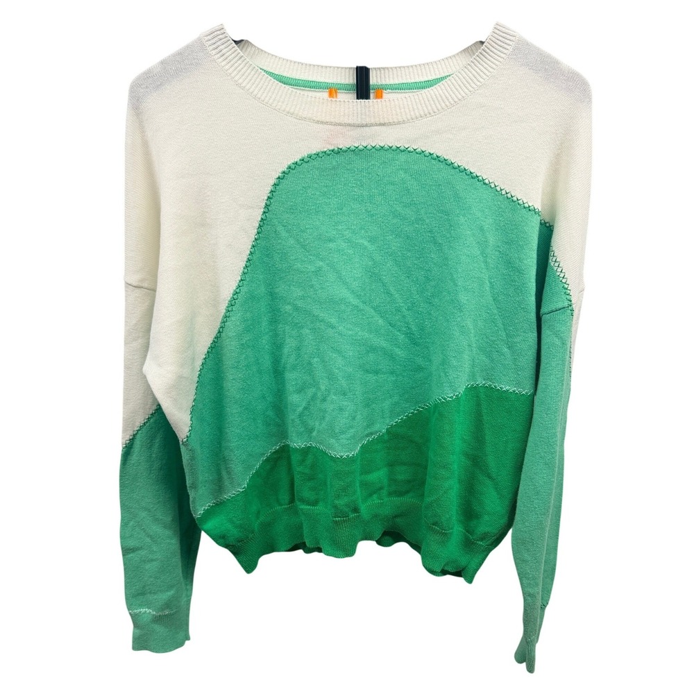 WISPR by Brodie Cashmere Green and White Color Wave Lightweight Knit Sweater M